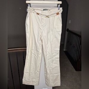 Lauren Ralph Lauren Cream Trousers Wide-Leg Design 100% Cotton